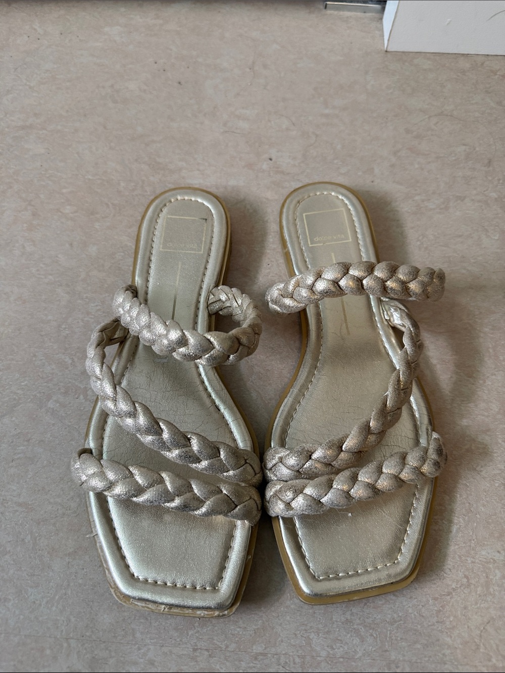 Dolce Vita Braided Metallic Gold Slide Sandals